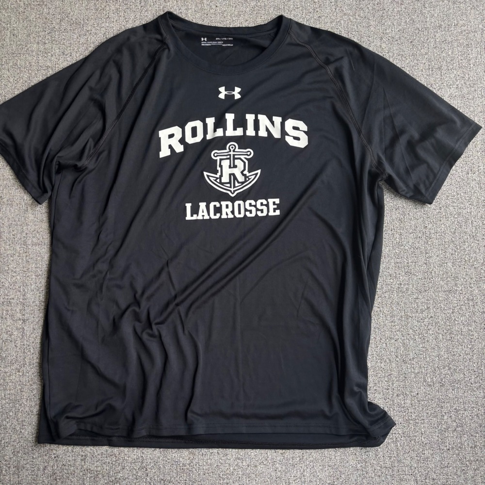 Under Armour T-Shirt Mens 2XL Black Rollins Lacrosse HeatGear Loose Fit Athletic